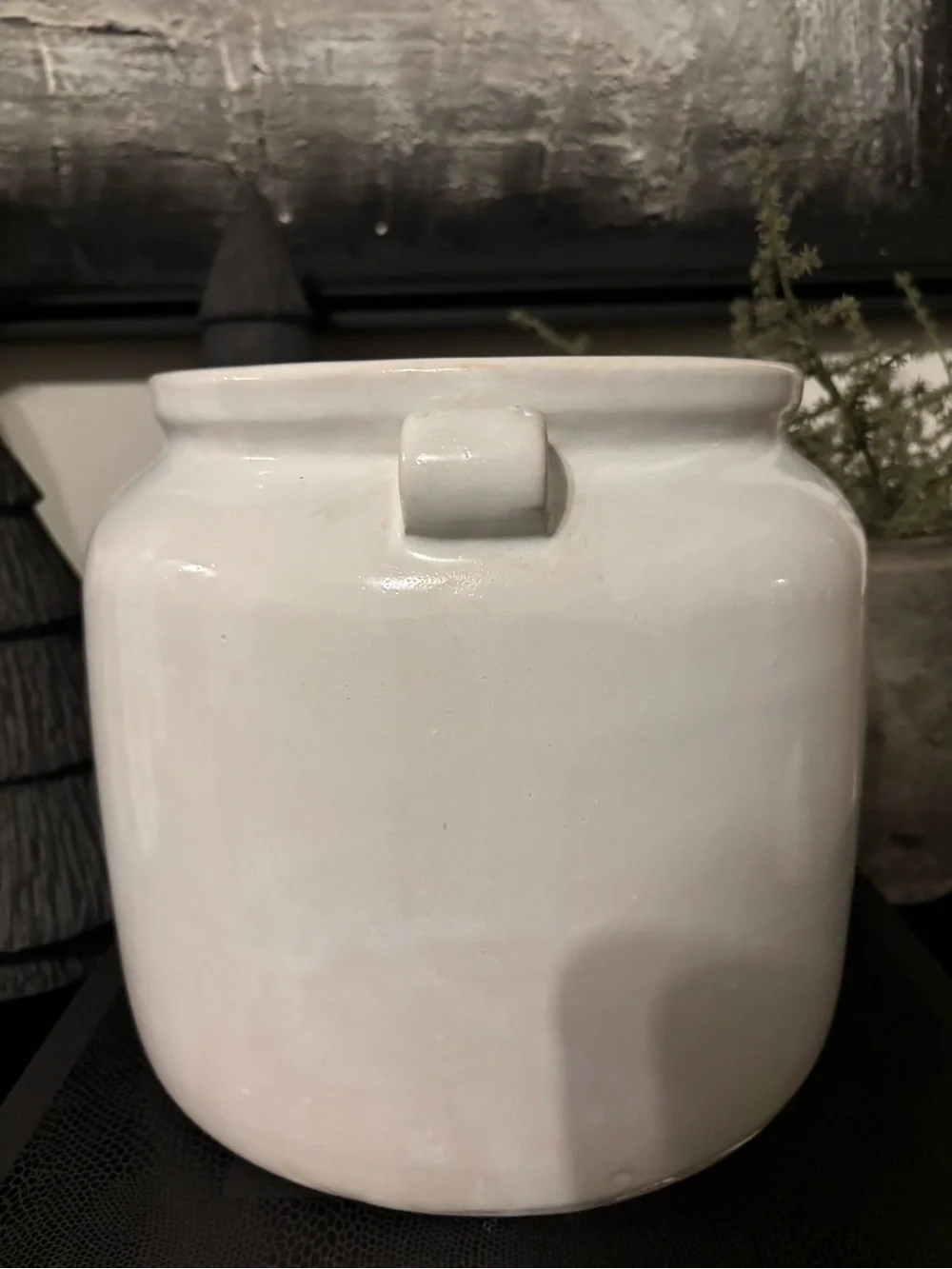 White Vintage Style Ceramic Decorative Vase with Loop Handles- Large